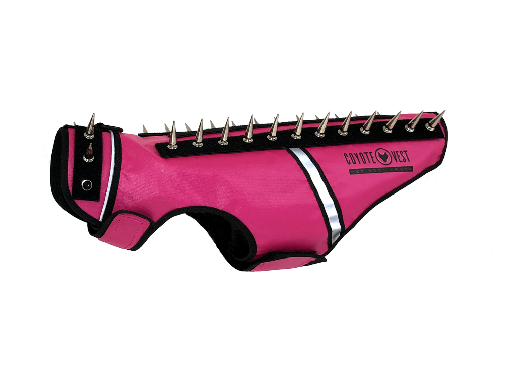 SpikeVest spiked coyote protection vest in neon pink, alternate view
