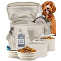 Beige Dog Mom travel bag from the Travel Dry Bundle with bowls and dog essentials